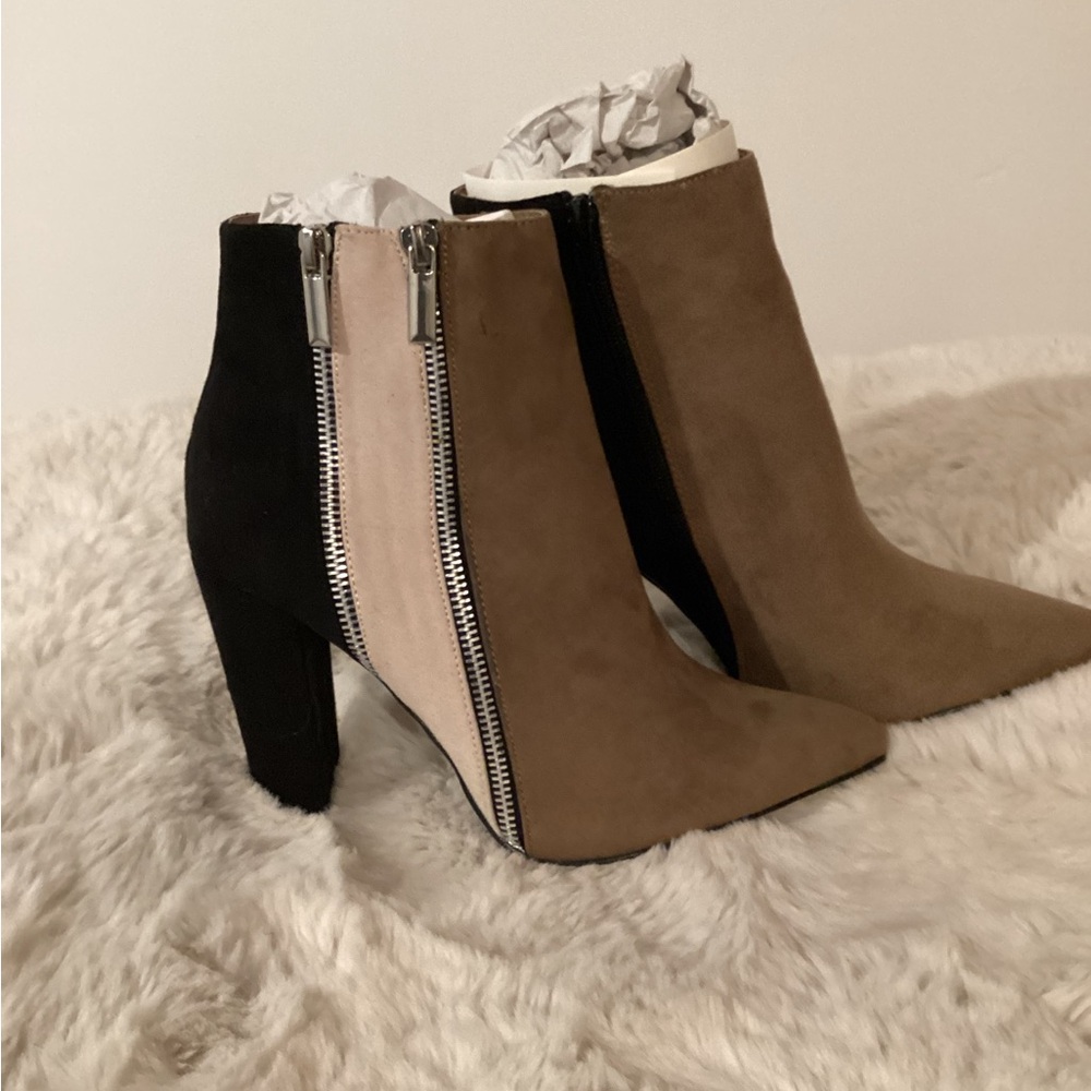JustFab Black and Tan Ankle Booties